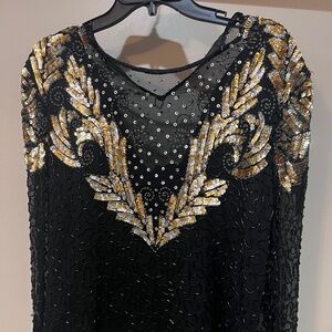 Beautiful beaded  vintage Lawrence Kazar Silk top beaded, sequins,, like new